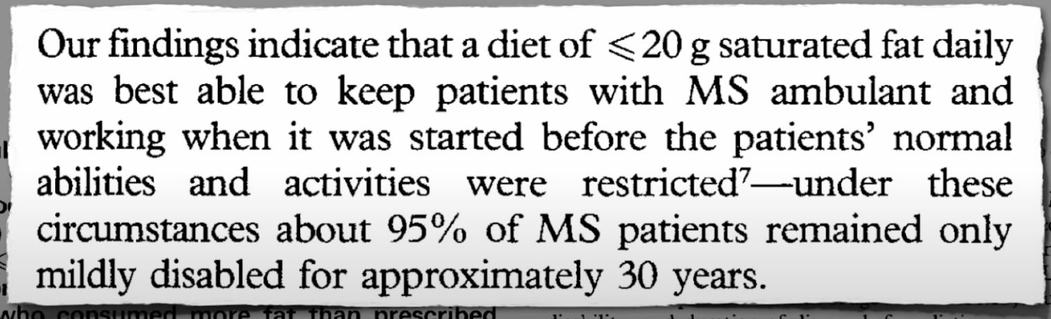 Als je weinig vet eet dan is er een 95% kans dat je lang in goede conditie blijft met MS.